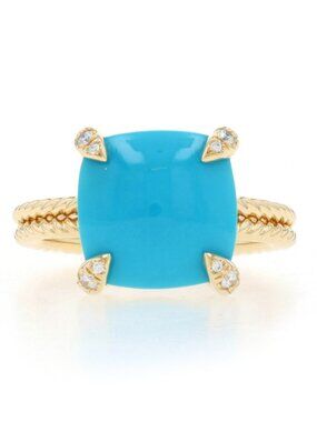 David Yurman Chatelaine Turquoise Solitaire Ring Yellow Gold 18k Sq Cush Cab Sz6